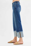 RISEN Full Size Mid Rise Crop Wide Wide Cuffed Jeans Plus Size - Trendsi - Flyclothing LLC
