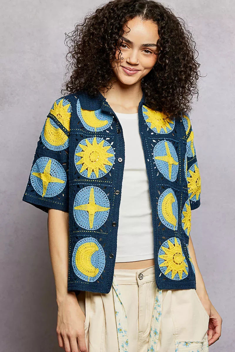 POL Openwork Short Sleeve Crochet Shirt - Trendsi - Flyclothing LLC