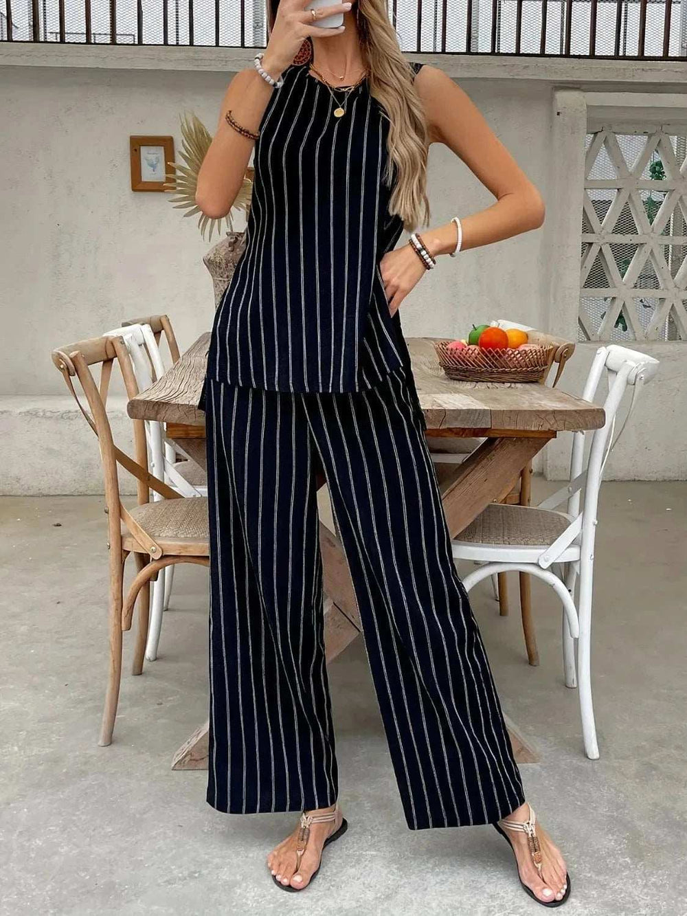 Striped Sleeveless Top and Pants Two-Piece Set - Trendsi - Flyclothing LLC