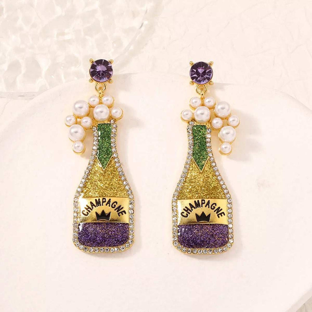 Champagne Bottle Earrings with Pearls - Trendsi - Flyclothing LLC