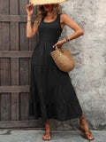 Smocked Scoop Neck Sleeveless Tank Dress - Trendsi - Flyclothing LLC