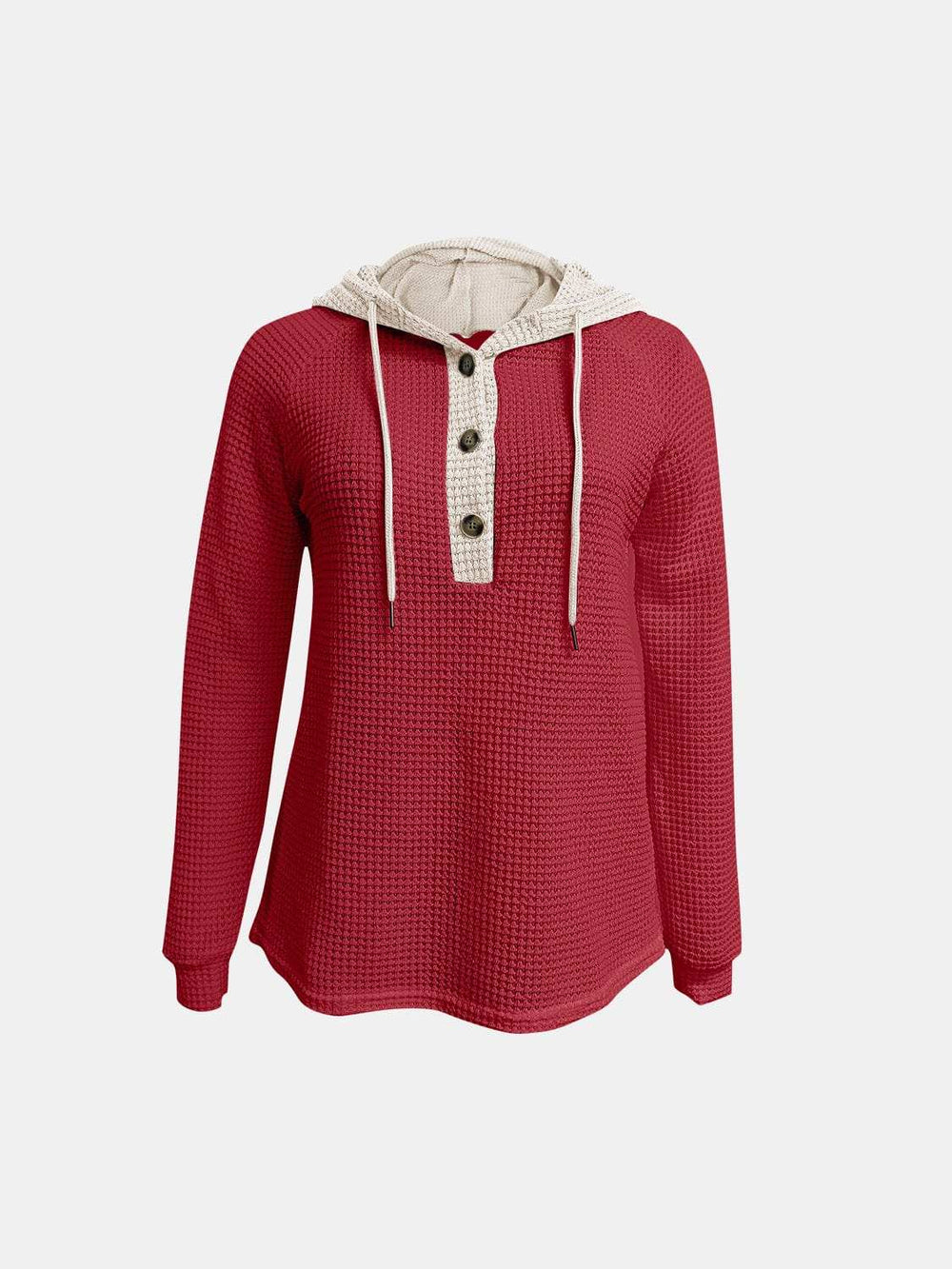 Full Size Waffle-Knit Contrast Long Sleeve Hoodie - Trendsi - Flyclothing LLC