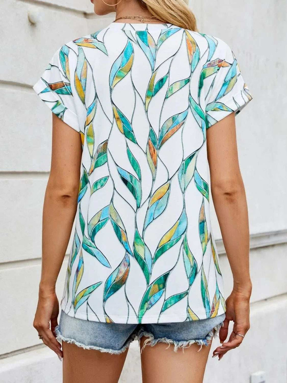 Printed Round Neck Short Sleeve Top - Trendsi - Flyclothing LLC