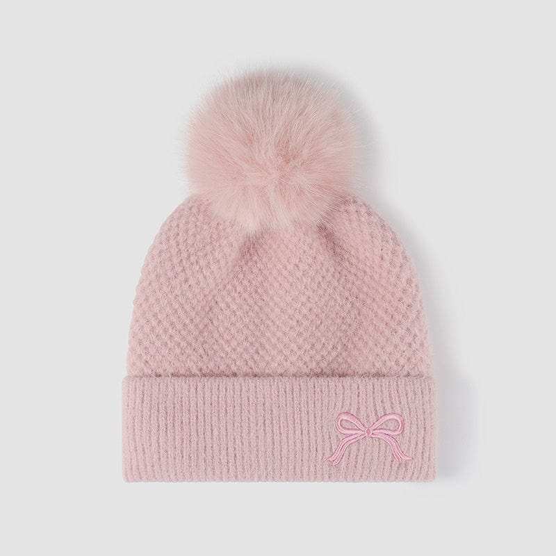 Thermal Bow Knit Hat with Pompom - Trendsi - Flyclothing LLC