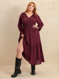 Plus Size Swiss Dot Tie Neck Flounce Sleeve Maxi Dress - Trendsi - Flyclothing LLC