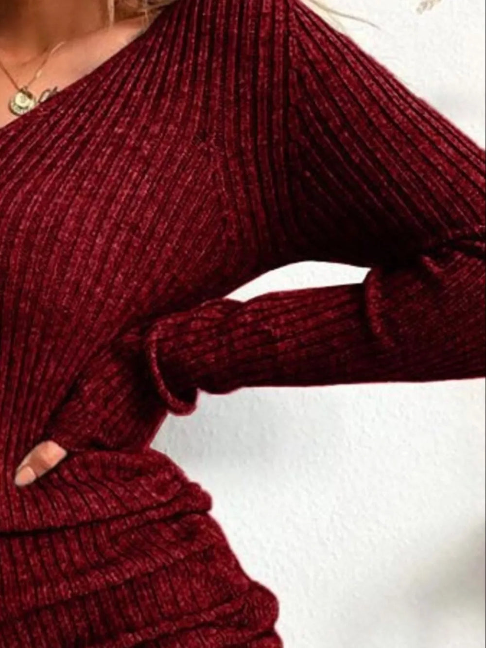 Full Size Ribbed Knit Drawstring Bodycon Sweater Dress Plus Size - Trendsi - Flyclothing LLC