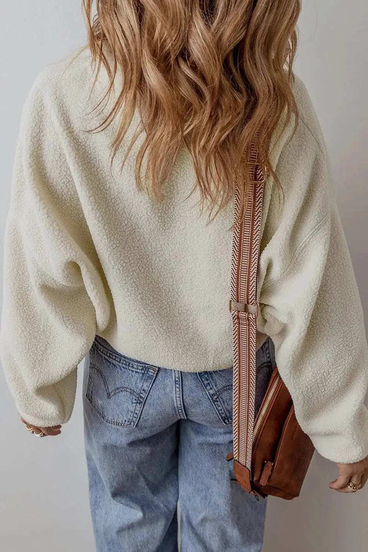 Sherpa Half Snap Long Sleeve Jacket - Trendsi - Flyclothing LLC