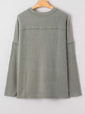 Twist Ribbed Exposed Seam Detail Long Sleeve Loose Top - Trendsi - Flyclothing LLC