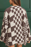 Checkered Open Front Long Sleeve Cardigan - Trendsi - Flyclothing LLC