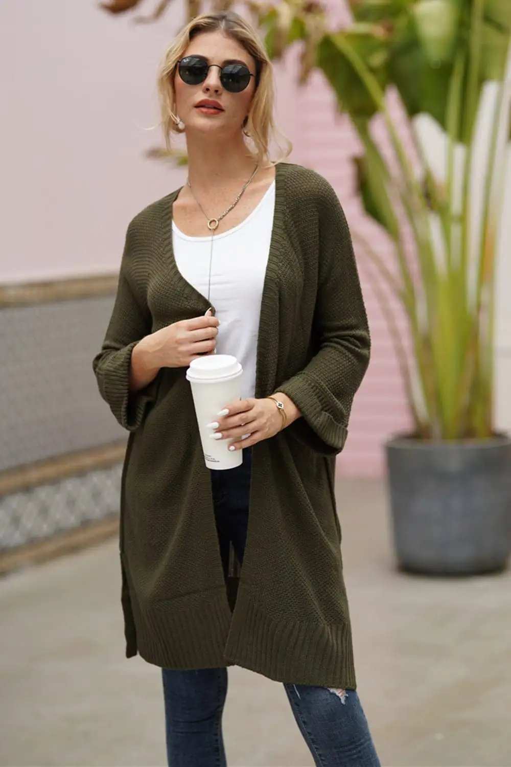 Open Front Long Sleeve Cardigan - Trendsi - Flyclothing LLC