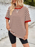 Lovelet Striped Round Neck Half Sleeve T-Shirt - Trendsi - Flyclothing LLC