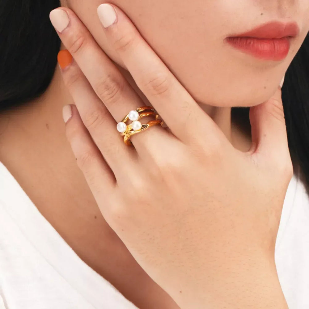 Synthetic Pearl 18K Gold-Plated Copper Ring - Trendsi - Flyclothing LLC