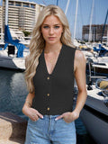 Button Down V-Neck Sweater Vest - Trendsi - Flyclothing LLC