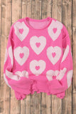 Pearl Detail Heart Round Neck Long Sleeve Sweater - Trendsi - Flyclothing LLC
