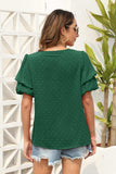 Swiss Dot V-Neck Short Sleeve Blouse - Trendsi - Flyclothing LLC