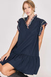 Umgee Full Size Ruffled Scalloped Sleeved Dress Plus Size - Trendsi - Flyclothing LLC