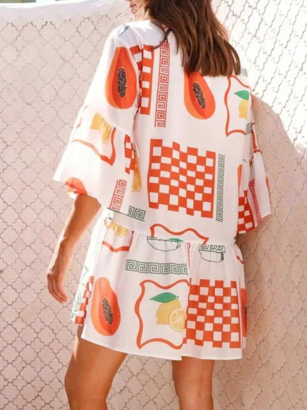 Printed Three-Quarter Sleeve Mini Dress - Trendsi - Flyclothing LLC