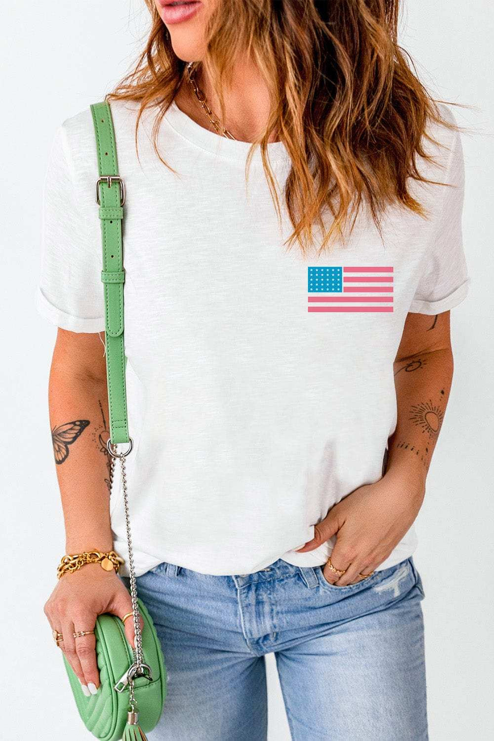 US Flag Round Neck Short Sleeve T-Shirt - Trendsi - Flyclothing LLC