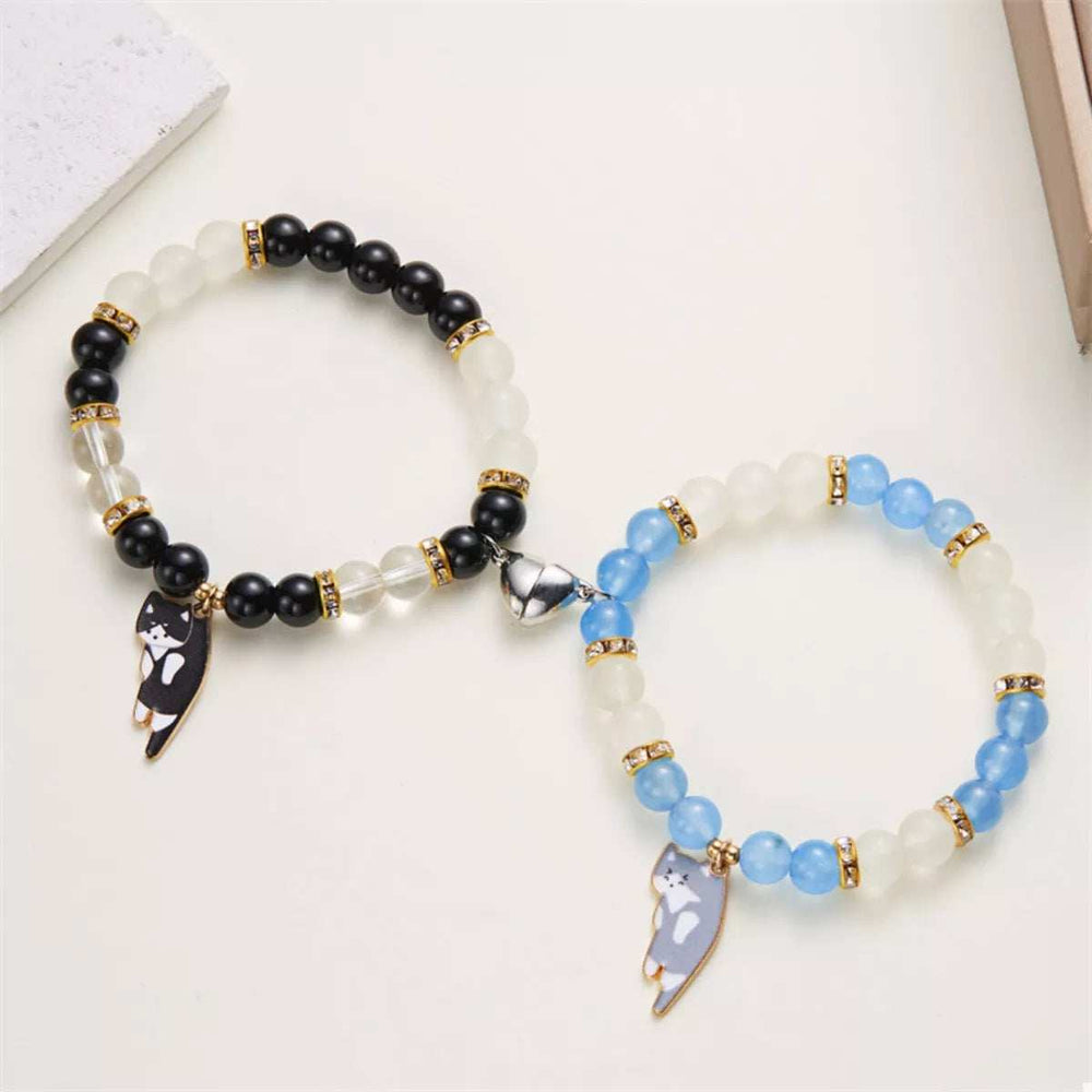 2 Piece Beaded Cat Charm Bracelet - Trendsi - Flyclothing LLC