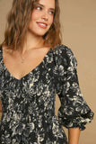 Umgee Ruffle Hem Flower Printed V-Neck Dress - Trendsi - Flyclothing LLC