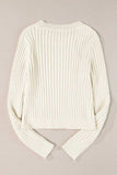 Cable-Knit Round Neck Long Sleeve Sweater - Trendsi - Flyclothing LLC
