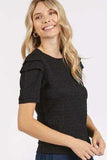 Mittoshop Textured Round Neck Short Sleeve Blouse - Trendsi - Flyclothing LLC