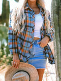 Plaid Collared Neck Long Sleeve Shirt - Trendsi - Flyclothing LLC