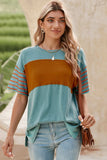 Striped Round Neck Short Sleeve T-Shirt - Trendsi - Flyclothing LLC