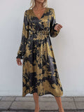 Perfee Printed Surplice Long Sleeve Midi Dress - Trendsi - Flyclothing LLC