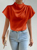 Mock Neck Short Sleeve Blouse - Trendsi - Flyclothing LLC