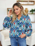 Double Take Full Size Printed Balloon Sleeve Blouse - Trendsi - Flyclothing LLC