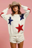 BiBi Velvet Sequin Star Patches Sweater Top - Trendsi - Flyclothing LLC