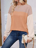 Color Block Round Neck Long Sleeve Sweatshirt - Trendsi - Flyclothing LLC