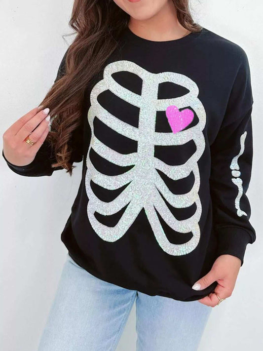 Full Size Halloween Round Neck Long Sleeve Sweatshirt Plus Size - Trendsi - Flyclothing LLC
