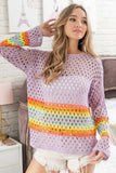 BiBi Rainbow Stripe Hollow Out Cover Up - Trendsi - Flyclothing LLC