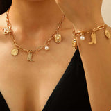 18K Gold-Plated Charm Necklace and Bracelet Jewelry Set - Trendsi - Flyclothing LLC