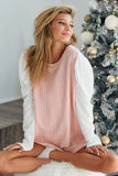 BiBi Cable Sweater Knit Top with Contrast Puff Sleeve - Trendsi - Flyclothing LLC