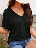 V-Neck Flutter Sleeve T-Shirt - Trendsi - Flyclothing LLC
