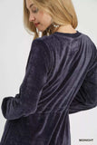 Umgee Velour Drawstring Mini Dress with Long Sleeves - Trendsi - Flyclothing LLC