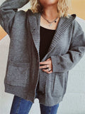 Dropped Shoulder Long Sleeve Hooded Cardigan - Trendsi - Flyclothing LLC