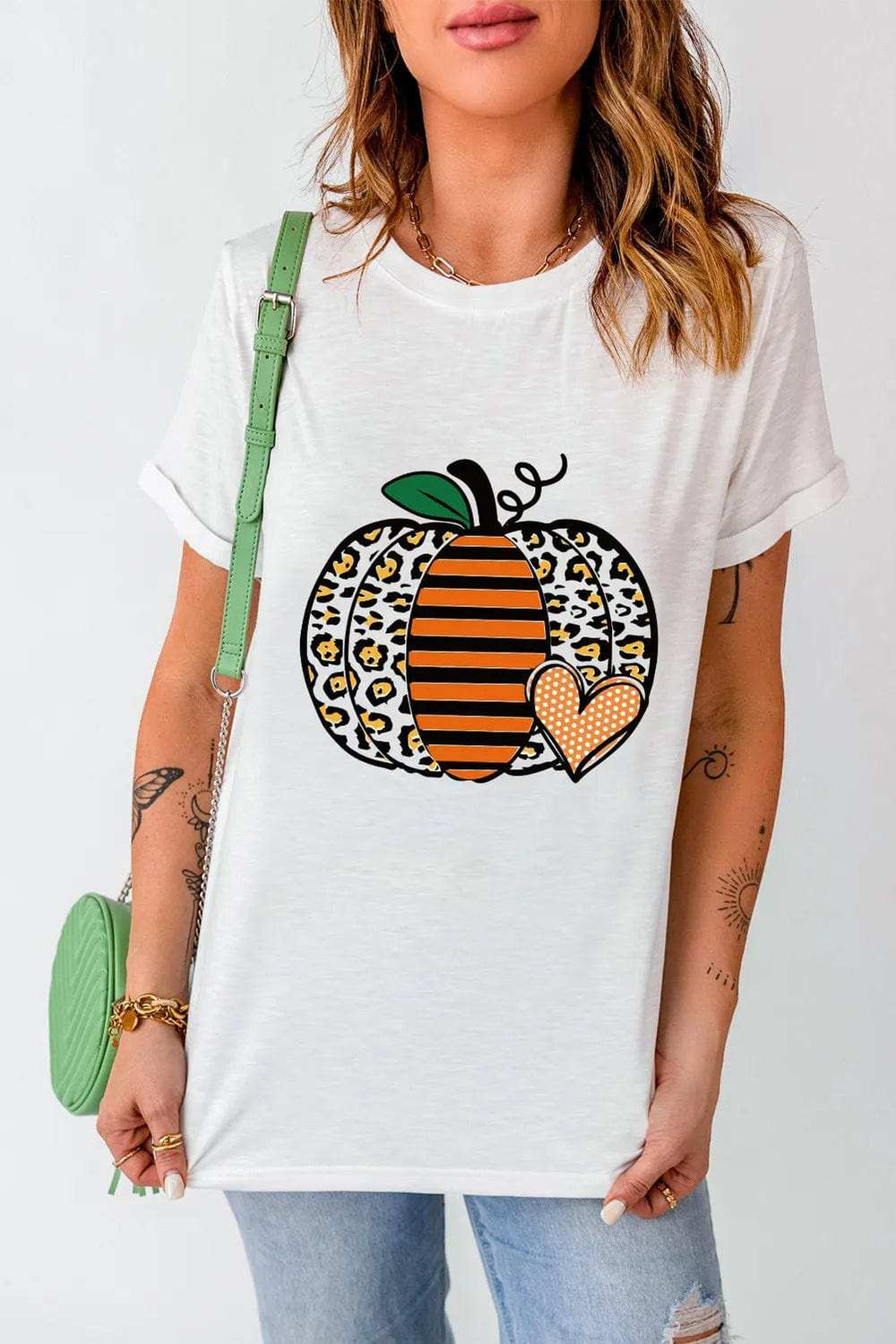 Pumpkin Graphic Round Neck Short Sleeve T-Shirt - Trendsi - Flyclothing LLC