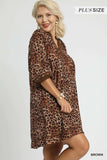Umgee Full Size Leopard Print Mini Dress with Contrast Trim Plus Size - Trendsi - Flyclothing LLC