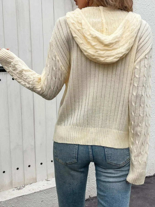 Zip Up Long Sleeve Hooded Cardigan - Trendsi - Flyclothing LLC