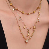 18K Gold-Plated Stainless Steel Zircon Star Moon Necklace - Trendsi - Flyclothing LLC