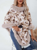 Furry Contrast Three-Quarter Poncho - Trendsi - Flyclothing LLC