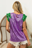 BiBi Mardi Gras Sequin Color Block Ruffled Top - Trendsi - Flyclothing LLC