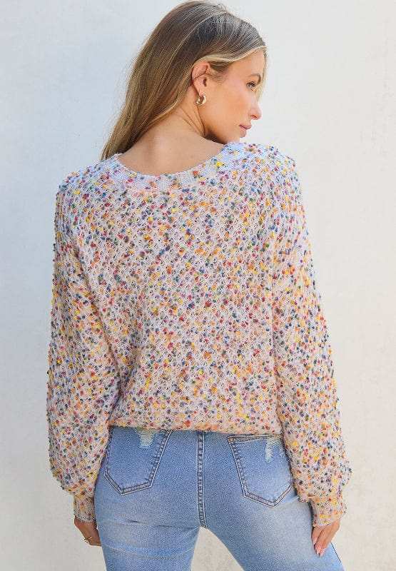 Confetti Round Neck Long Sleeve Sweater - Trendsi - Flyclothing LLC