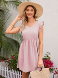 Swiss Dot Ruffled V-Neck Dress - Trendsi - Flyclothing LLC