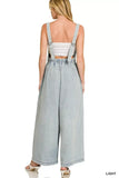 Zenana Denim Light Washed Wide Leg Overalls - Trendsi - Flyclothing LLC