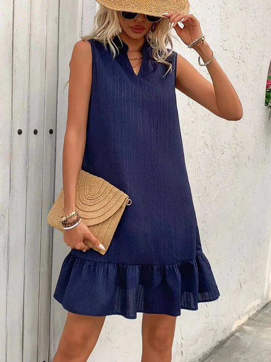 Ruffled Hem Notched Sleeveless Dress - Trendsi - Flyclothing LLC